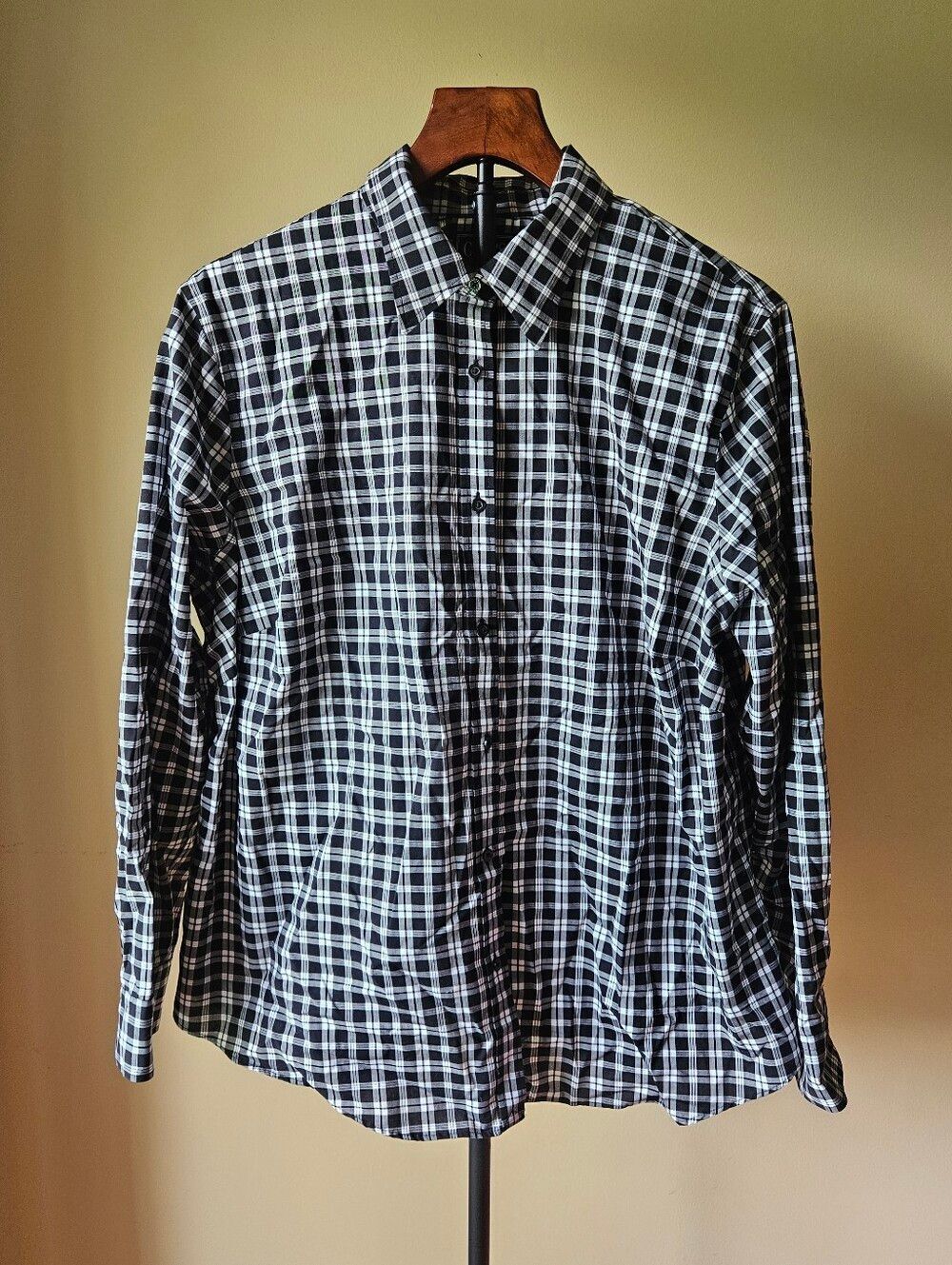 Chaps Black and White Plaid Button-Down No Iron Shirt Size 1X
